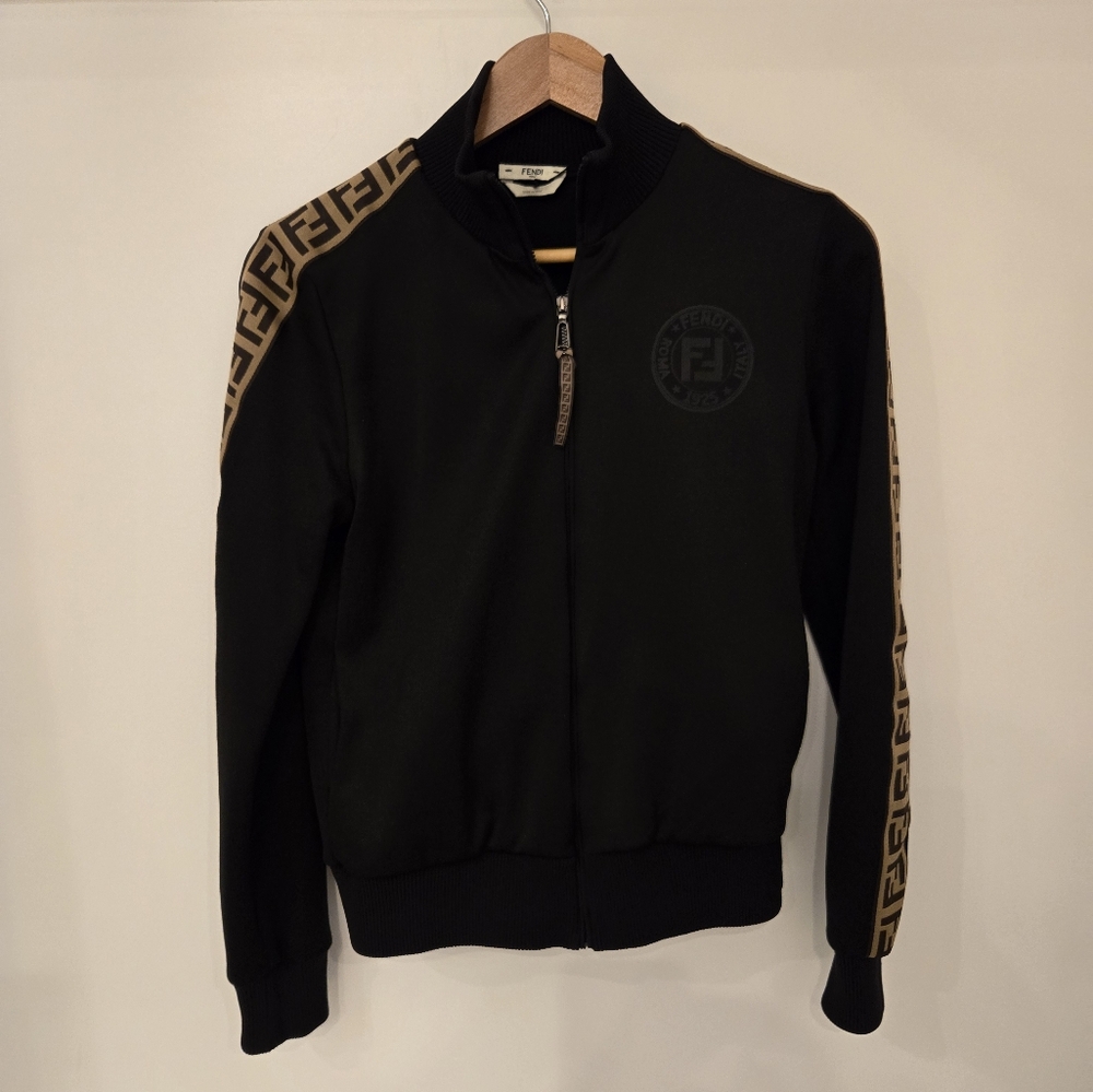 Fendi Black Track Jacket with Logo Trim